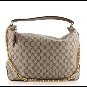 Gucci Large Hobo GG Coated Canvas Large Handbag w/Chain
